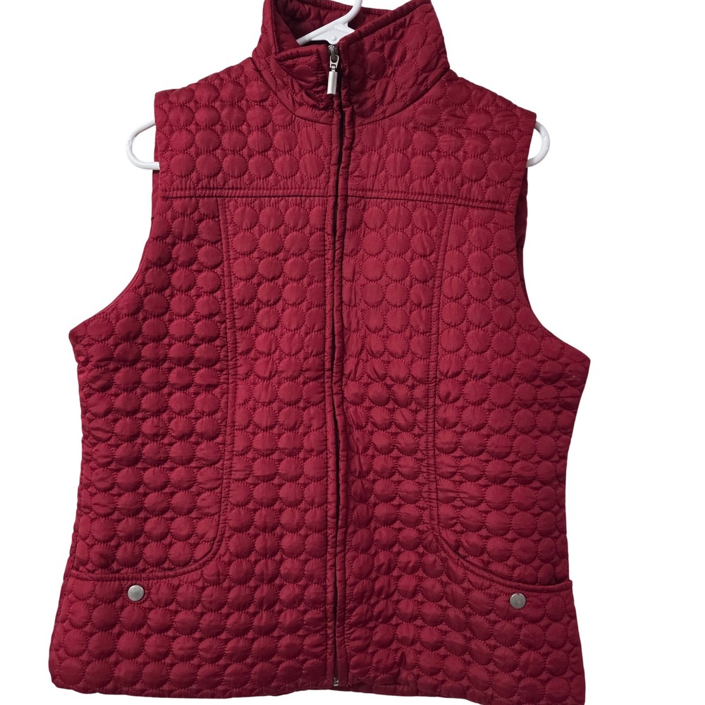 Jane Ashley Quilted Vest Women's L Red Sleeveless Full Zip Pockets